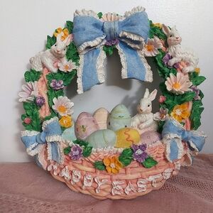 BOGO 1990’s Hand Painted Resin HAPPY EASTER Wreath Box Included!